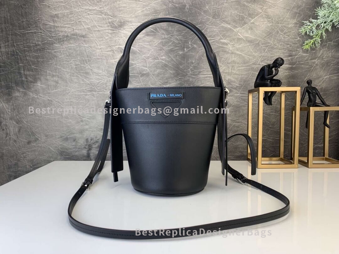 Prada Black Leather Bucket Bag SHW 015